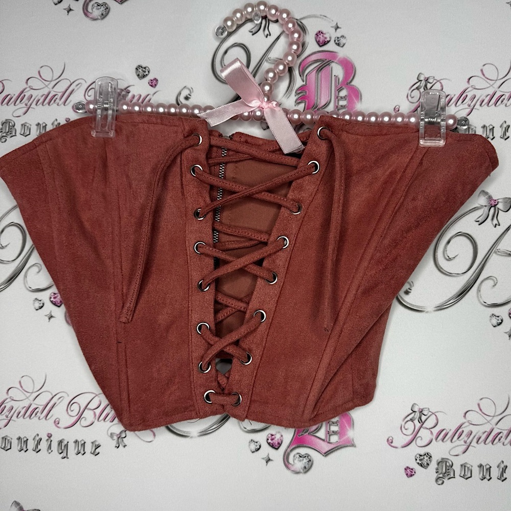 Forever 21 bustier corset soft blush pink nude rose Lace-Up Corset Top in Rust